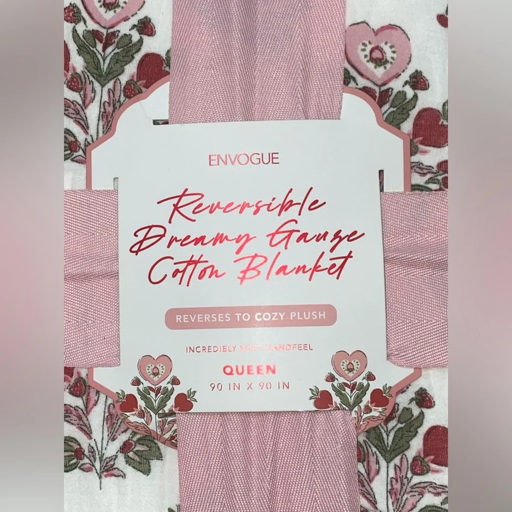NWT Envogue Reversible Dreamy Gauze Cotton Blanket Soft White Floral Queen Size